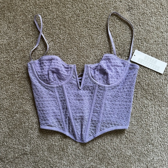 Urban Outfitters Tops - NWT Urban Outfitters Lilac Mesh Crop Corset Lace Up Top